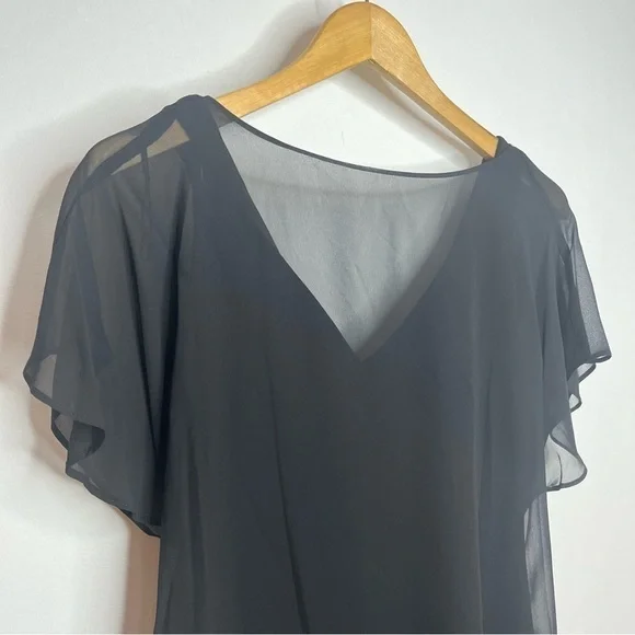 Adrianna Papell Womens XS Black Flutter Sleeve Chiffon Dress High Low Hemline - Picture 5 of 14